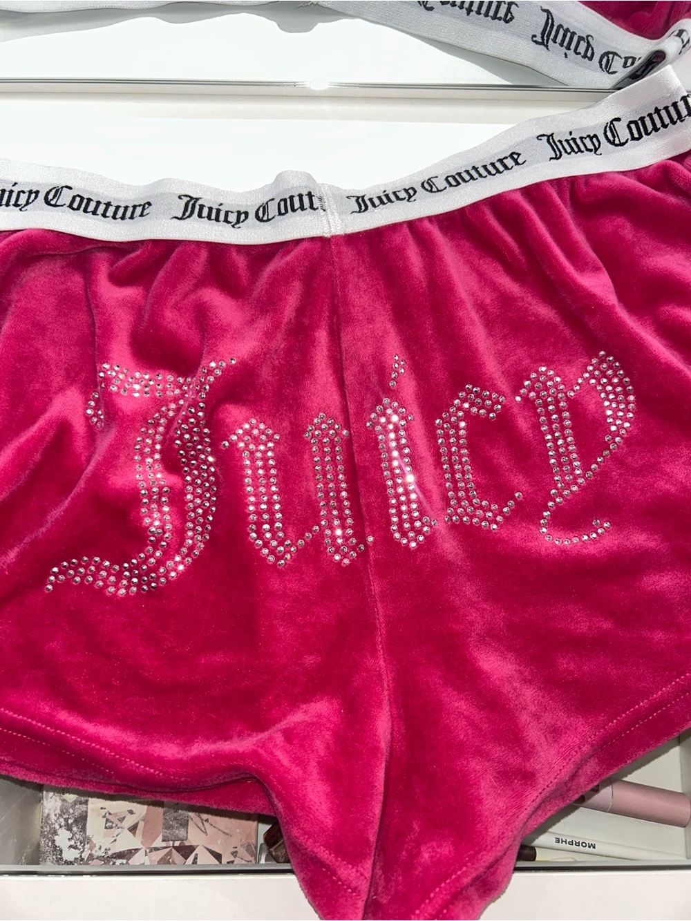Juicy Couture Hot Pink Velour Shorts with Crystal Logo